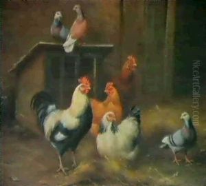 Chickens And Pigeons by Edgar Hunt