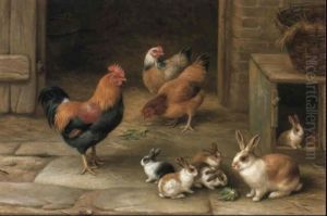 Poultry And Rabbits By A Hutch by Edgar Hunt