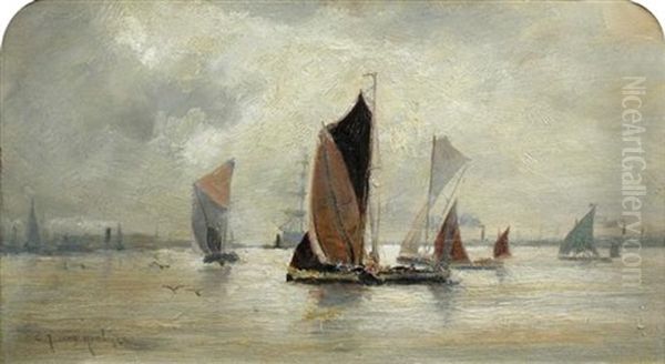 Dutch Barges In A Calm - view 1