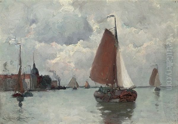 Dutch Barges In A Calm - view 1