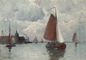 Dutch Barges In A Calm by Edmund Aubrey Hunt