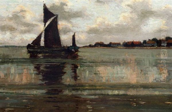 A Fishing Boat At Anchor In An Estuary - view 1