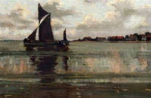 A Fishing Boat At Anchor In An Estuary by Edmund Aubrey Hunt