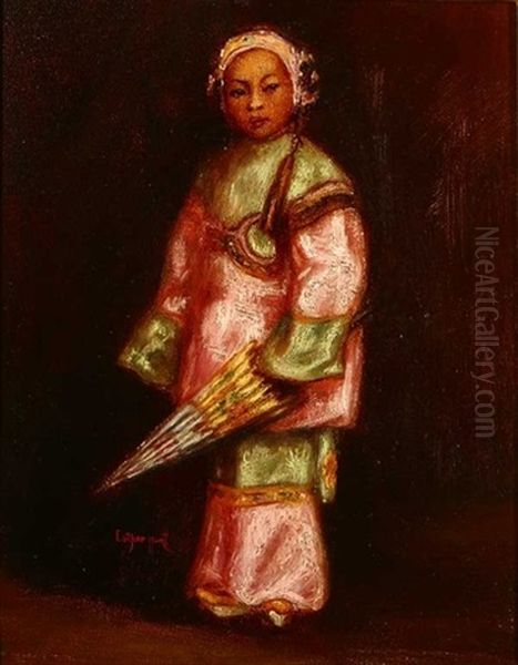 Chinese Girl Holding An Umbrella - view 1