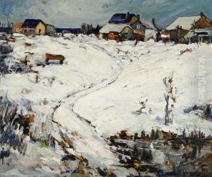 Houses In A Winter Landscape by Thomas Lorraine Hunt