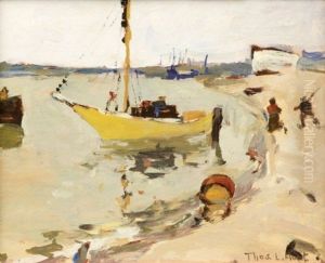 Boats And Figures At Shore by Thomas Lorraine Hunt