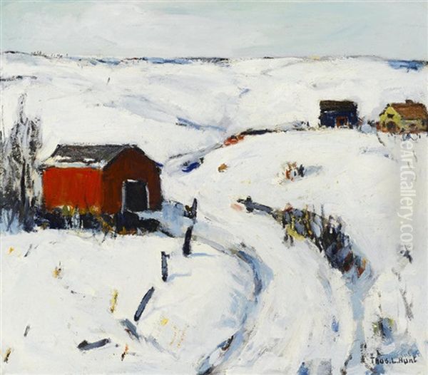 The Red Barn (snowy Pond) - view 1