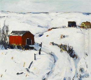 The Red Barn (snowy Pond) by Thomas Lorraine Hunt