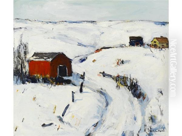 The Red Barn (snowy Pond) - view 1