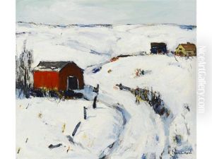 The Red Barn (snowy Pond) by Thomas Lorraine Hunt