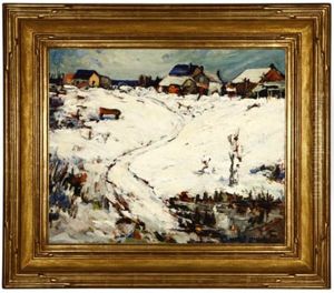 Houses In A Winter Landscape by Thomas Lorraine Hunt