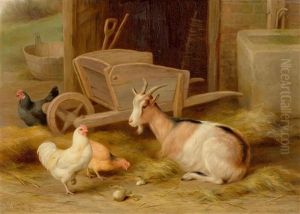 Ziege Und Huhner In Einem Stall