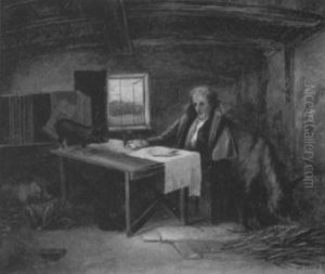 Man In An Interior With Farm Animals by Walter Hunt