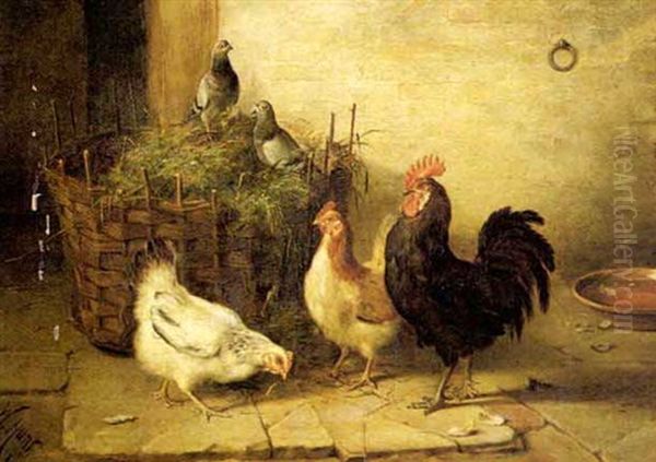 Poultry And Pigeons In An Interior - view 1