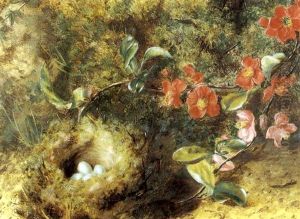 Nid D'oiseaux Parmi Des Fleurs (+ Nid D'oiseaux Et Branche D'arbre; Pair)