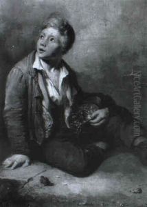 Young Boy Seated Holding A Bird's Nest by William Henry Hunt