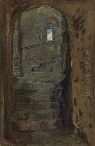 A Staircase At Rochester Castle, Kent