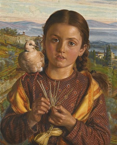 Tuscan Girl Plaiting Straw - view 1