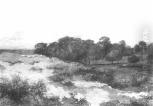 Summer Landscape With Sheep Grazing In The Distance by William Morris Hunt