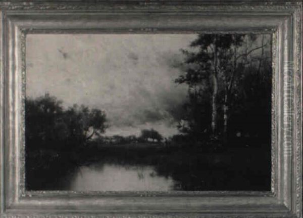 Shepherdess By A Pond, Cattle Grazing In The Distance - view 1