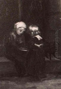 Peasant Children And Cat by William Morris Hunt