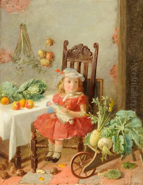 Girl Seated In An Interior Holding A Doll - view 1