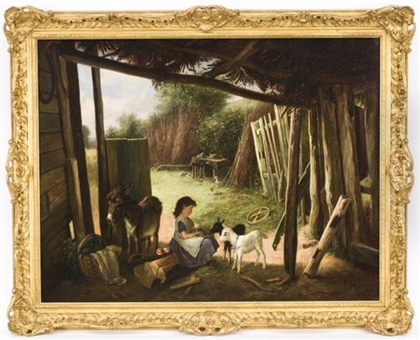 Young Girl In A Barn Feeding Livestock - view 1