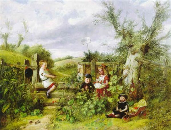 Children Playing Along A Country Road - view 1