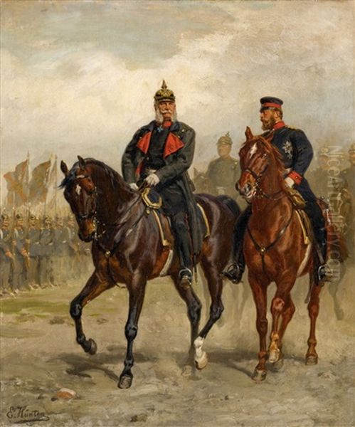 Emperor Wilhelm I And Crown Prince Frederick On Horseback - view 1