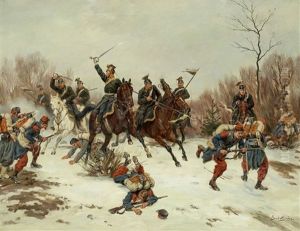 Gefecht Zwischen Reitern Eines Preussischen Ulanen-regiments Und Franzosischen Infanterie-soldaten by Emil Hunten