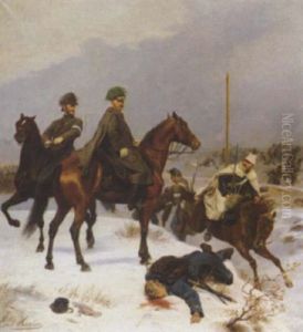 Schlachtszene Mit Kavalleristen by Emil Hunten
