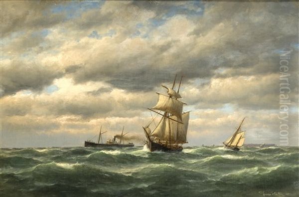 Dampfer U. Segler Auf See Vor Helgoland Im Hintergr. - view 1