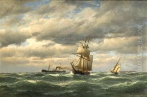 Dampfer U. Segler Auf See Vor Helgoland Im Hintergr. Dampfer U. Segler Auf See Vor Helgoland Im Hintergr.