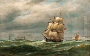 Ships Off The Cliffs Of Dover by Franz Johann (Wilhelm) Huenten