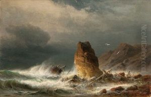 Dramatic Shipwreck by Franz Johann (Wilhelm) Huenten