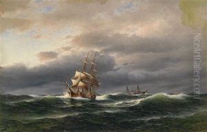 Schiffe Im Sturm by Franz Johann (Wilhelm) Huenten