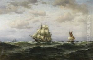 Vollschiff Unter Deutscher Flagge Auf See by Franz Johann (Wilhelm) Huenten