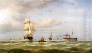 Shipping Off The Coast by Franz Johann (Wilhelm) Huenten
