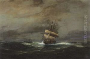 Vollschiff In Sturmischer See by Franz Johann (Wilhelm) Huenten