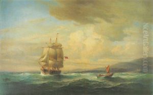 Englisches Vollschiff In Rauer See Vor Der Kuste by Franz Johann (Wilhelm) Huenten