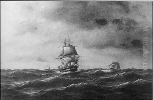 Zweimaster Vor Helgoland by Franz Johann (Wilhelm) Huenten