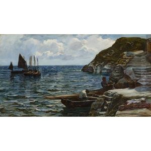 Fishing Boats Off The Coast Of Cornwall by Colin Hunter
