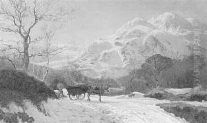 Figure With Horse And Cart On Snowy Road