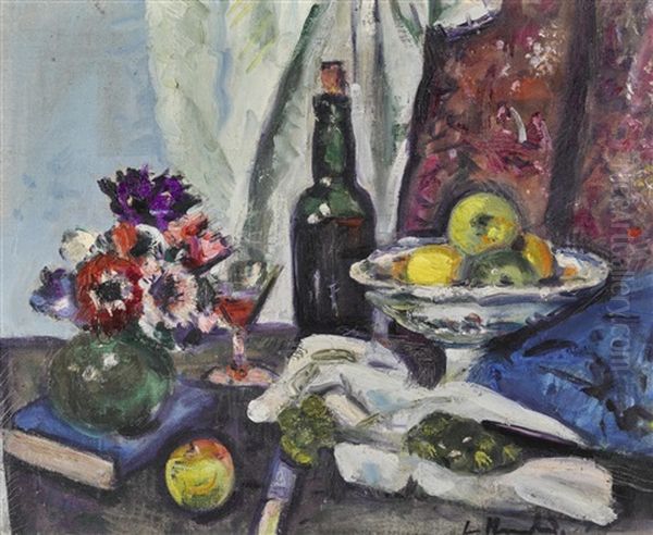 Still Life With Fruit, Anemones And Bottle - view 1