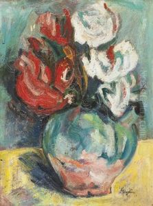 Cyclamen In A Green And Red Jug