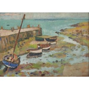 Boats In Harbour by George Leslie Hunter