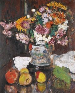 Still Life Of Chrysanthemums In A Chinese Vase