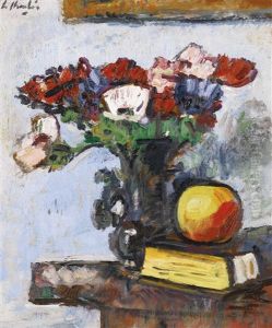 Anemones In A Japanese Vase by George Leslie Hunter