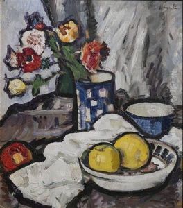 Still Life With Fruit And Flowers by George Leslie Hunter