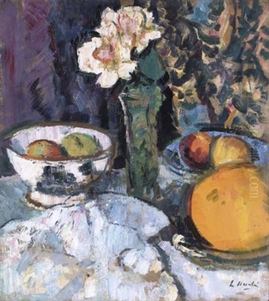 Still Life With Pink Roses And Fruit - view 1